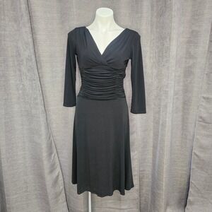 LBD Y2K Dressbarn Black‎ Dress Ruched, V-Neck, Stretch, 3/4 Sleeve, Size 4